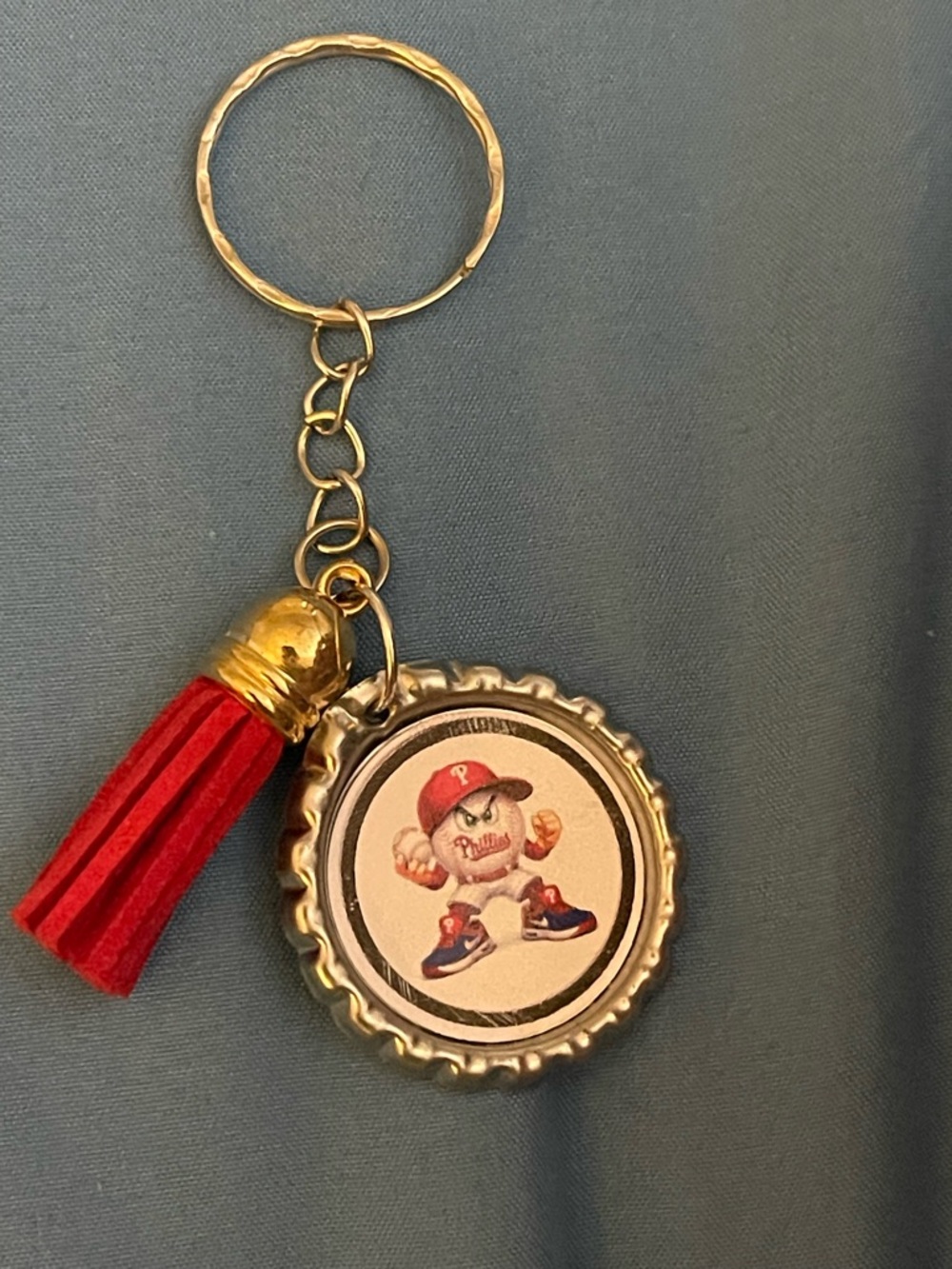 Gold Bottle Cap Keychain with Red Tassel -  Accessory